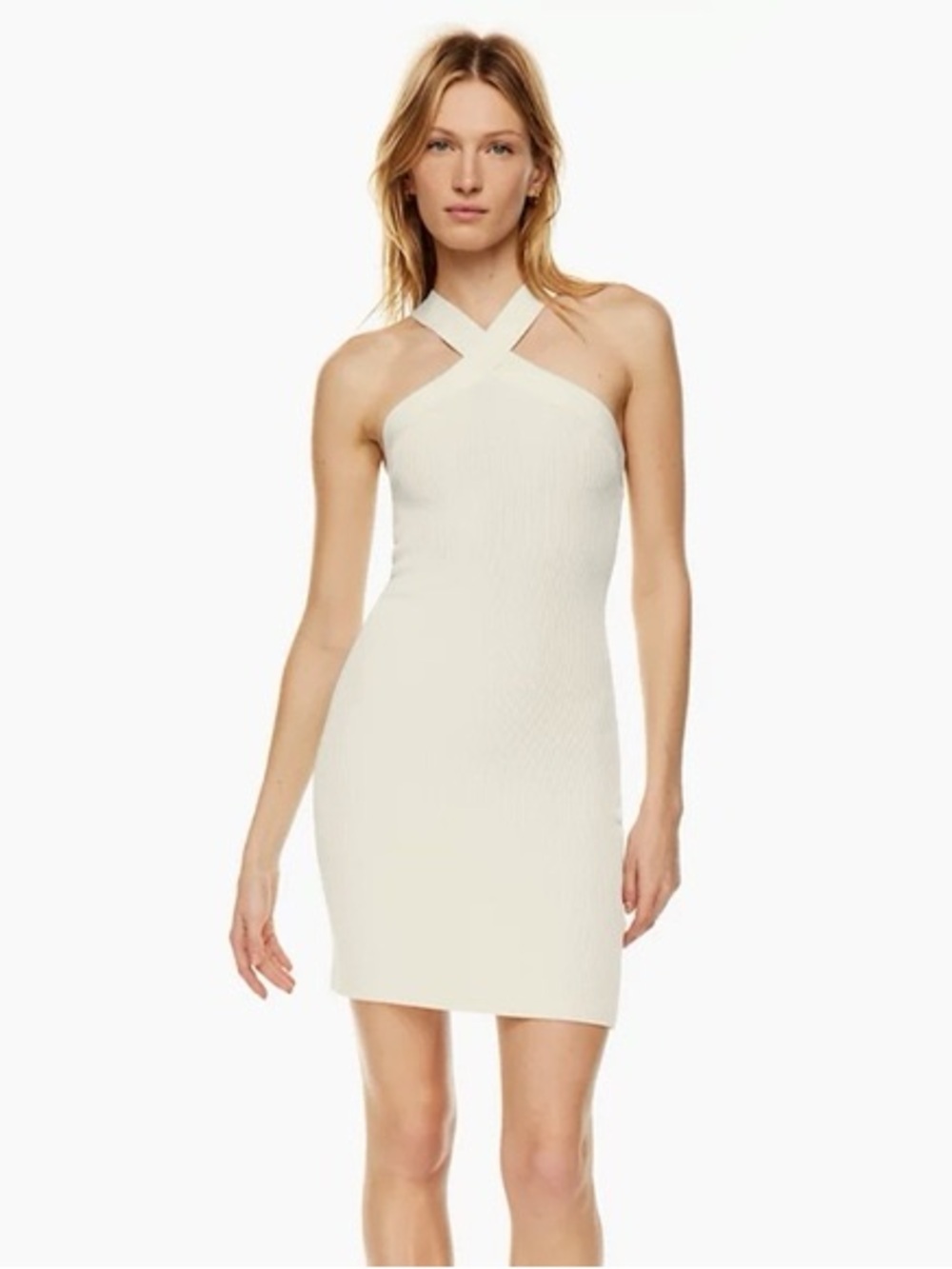 Aritzia Babaton Sculpt Knit Criss Cross Dress in Beige- Size Small